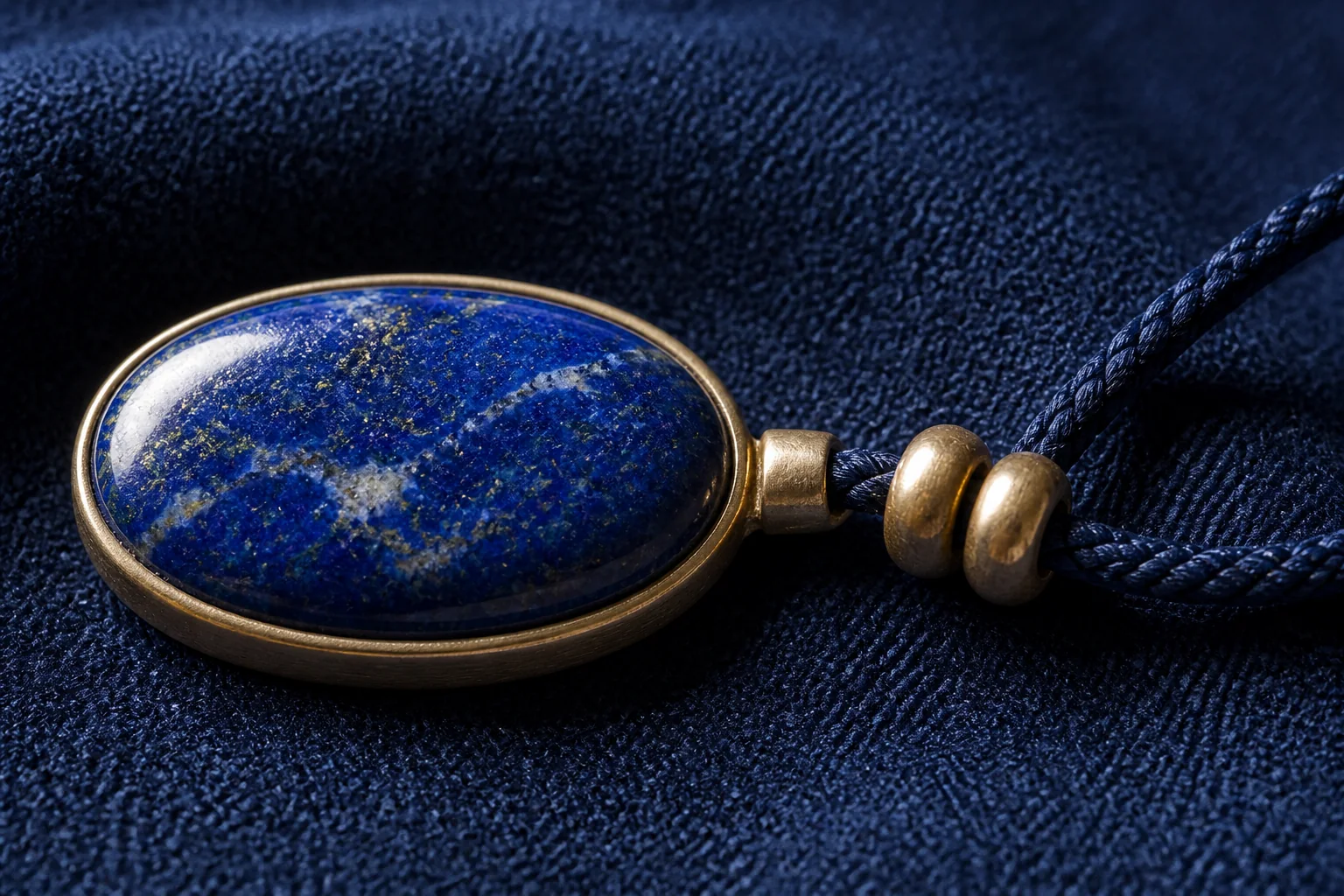 Detail of natural-stone beads with blue lapis lazuli and gold separators