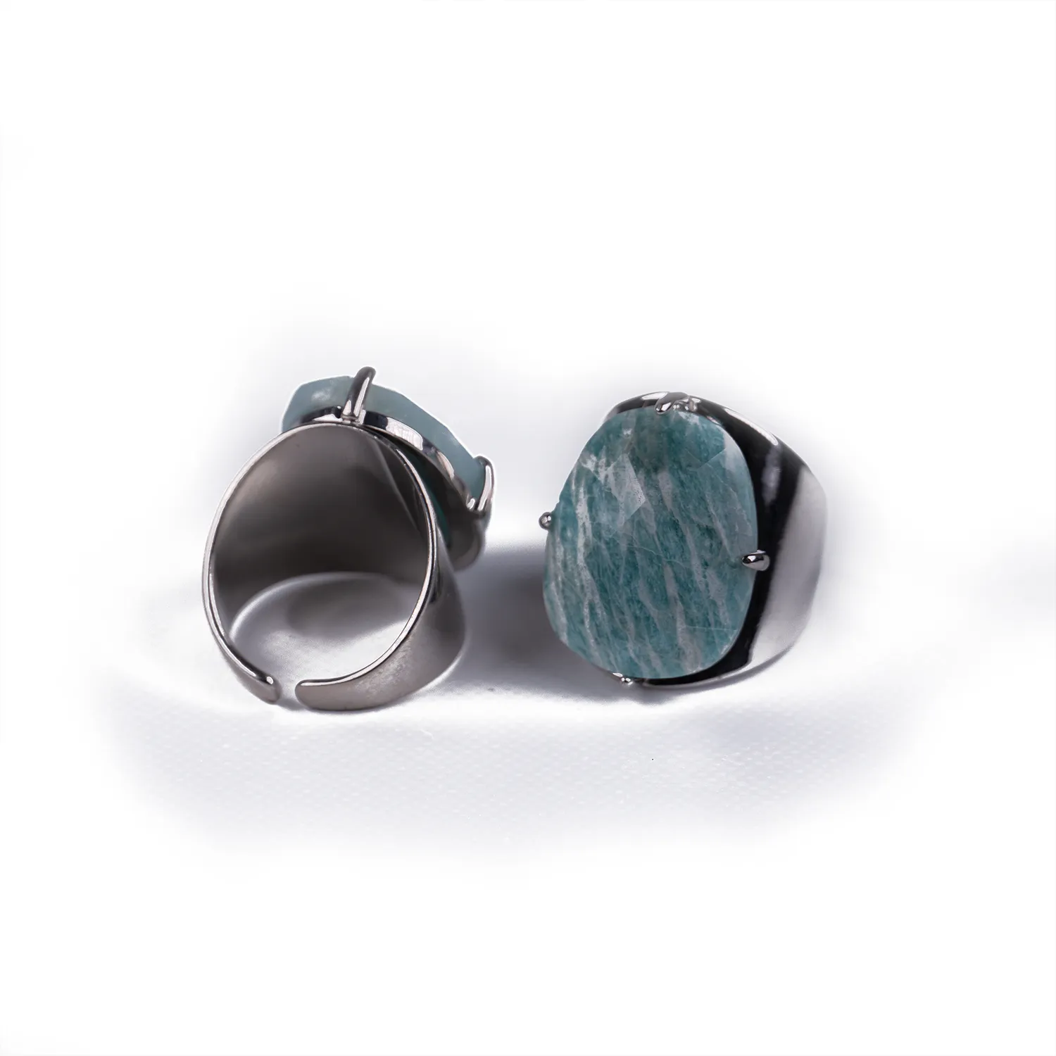 Anillo XL de Amazonita Plateado