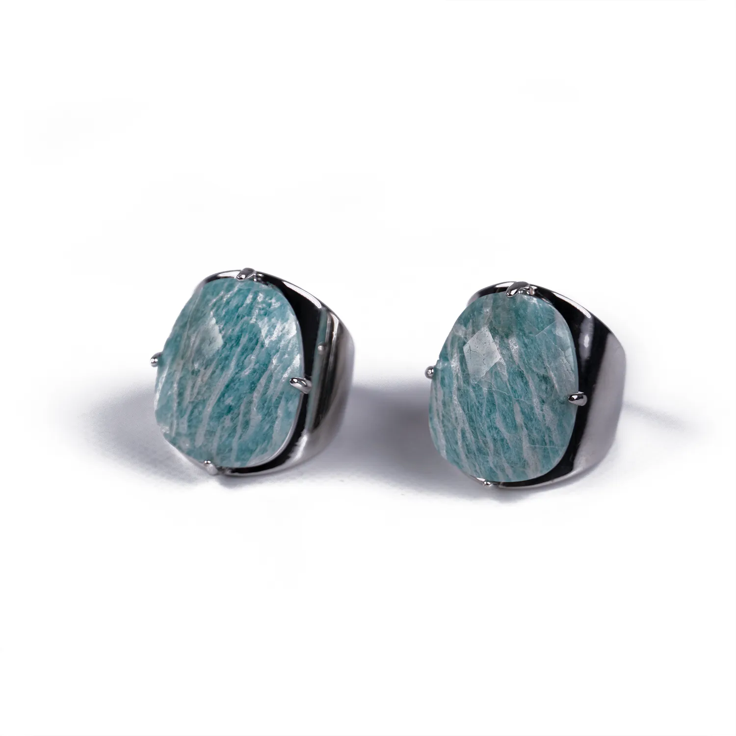 Anillo XL de Amazonita Plateado