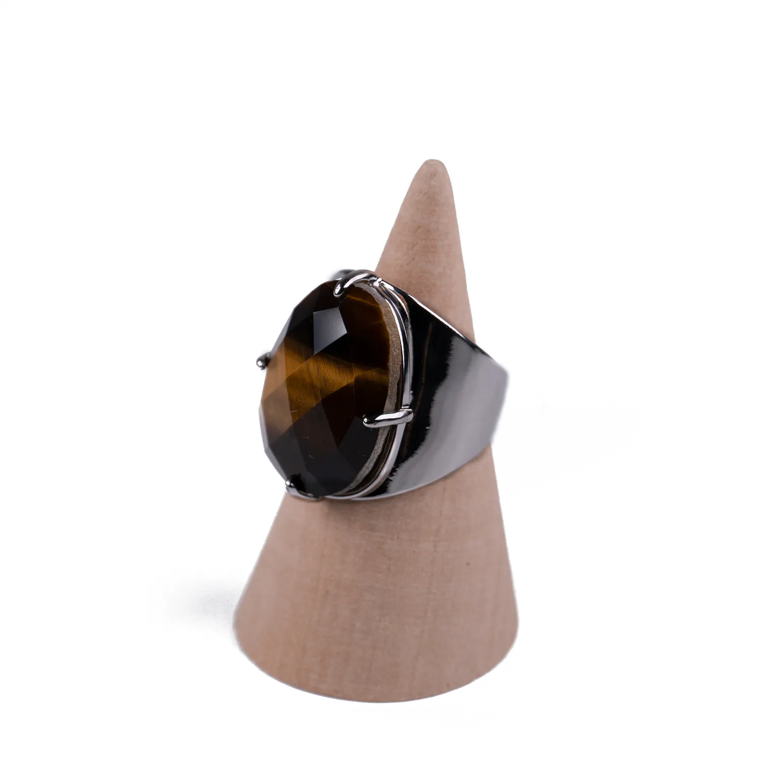 Anillo XL de Ojo de Tigre Plateado