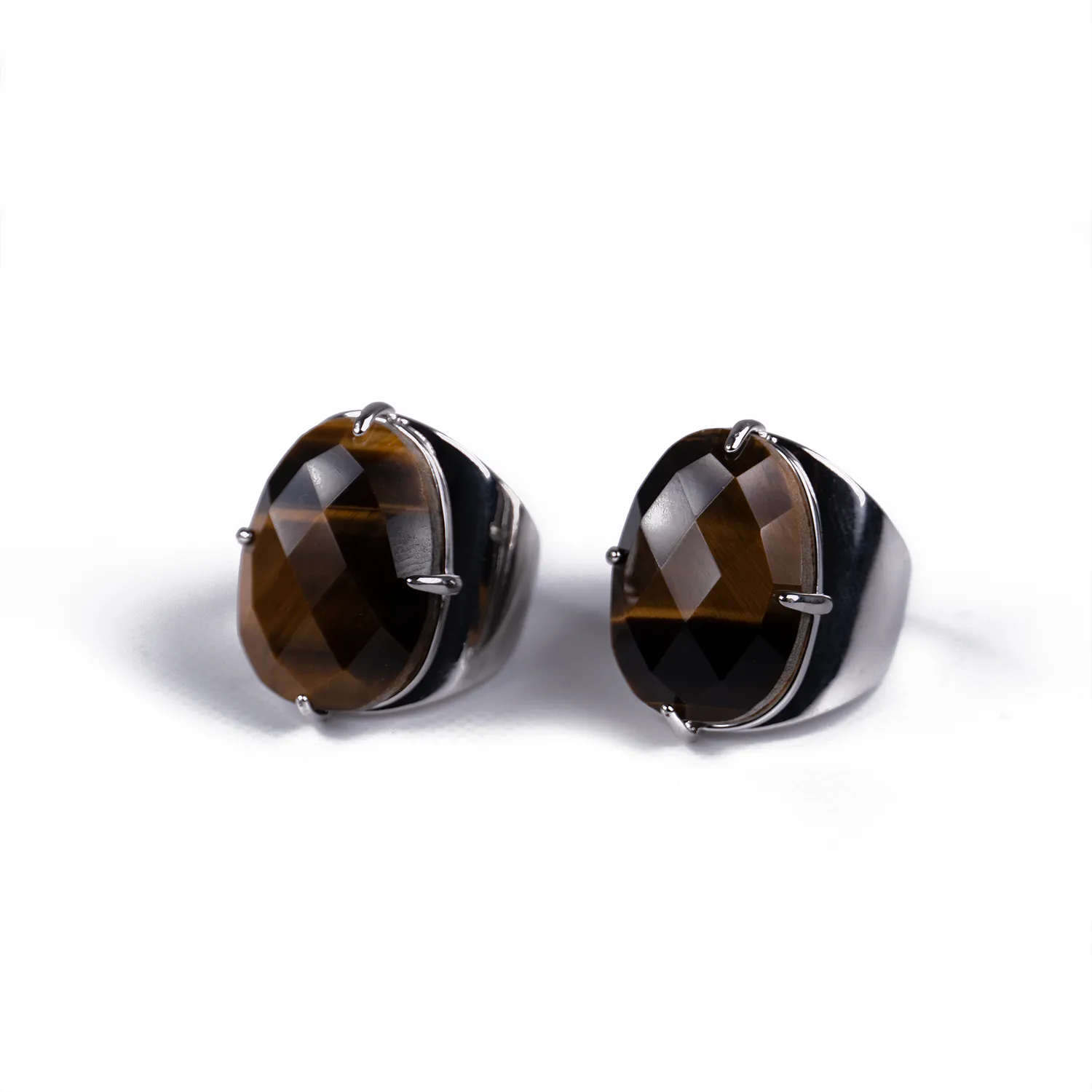 Anillo XL de Ojo de Tigre Plateado