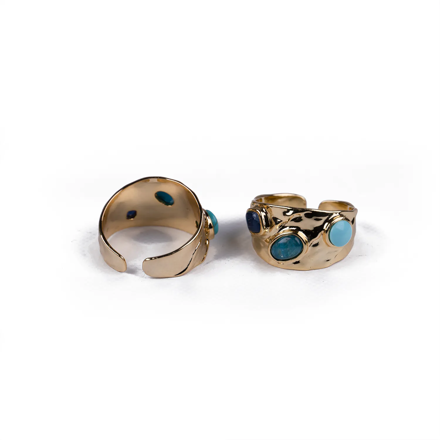 Anillo Multipiedra Turquesa y Apatita Dorado