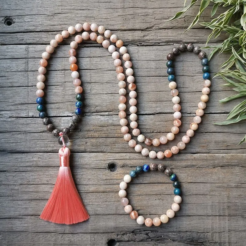 Conjunto Collar y Pulsera de Cuarzo y Piedra del Sol