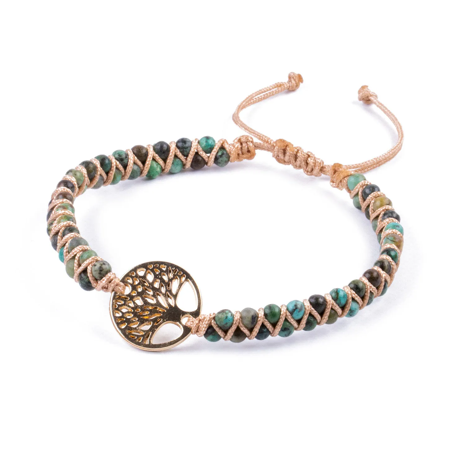 Pulsera Trenzada de Jaspe Africano con Dije Árbol de la Vida