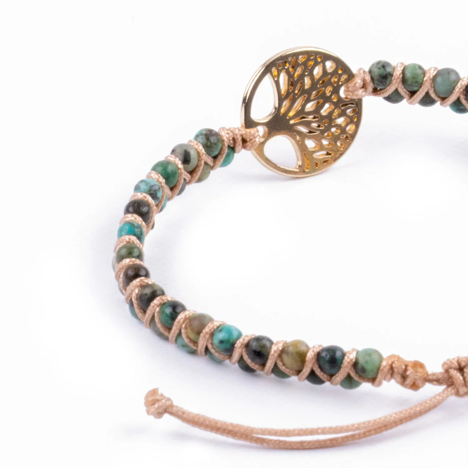 Pulsera Trenzada de Jaspe Africano con Dije Árbol de la Vida