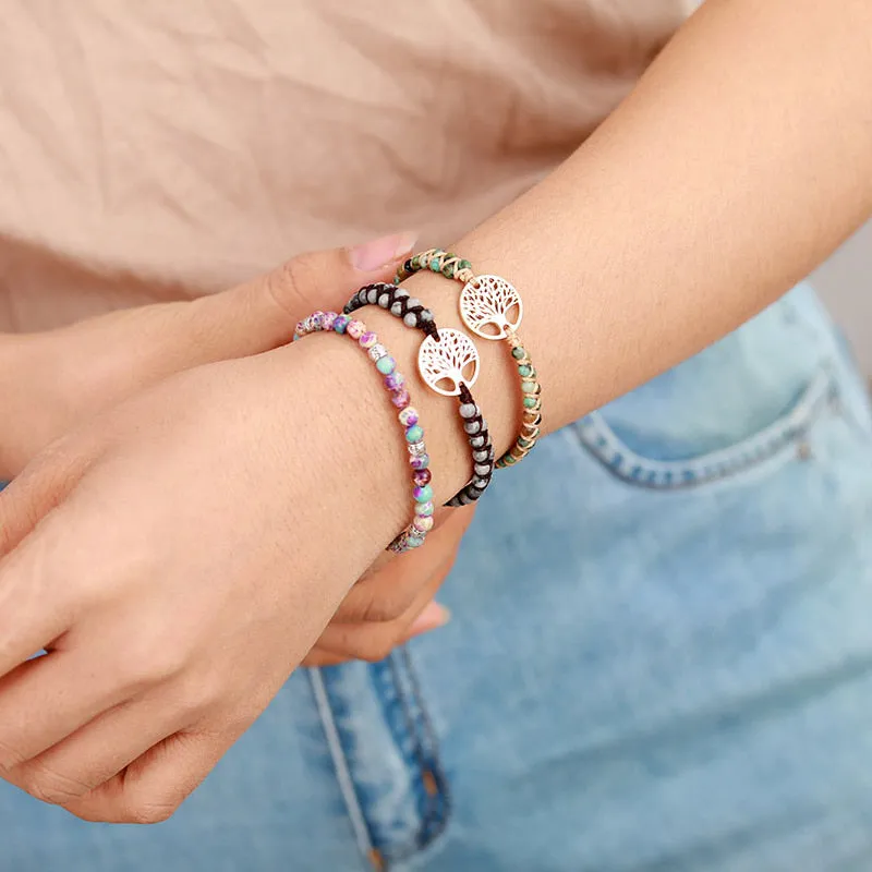 Pulsera Trenzada de Jaspe Africano con Dije Árbol de la Vida