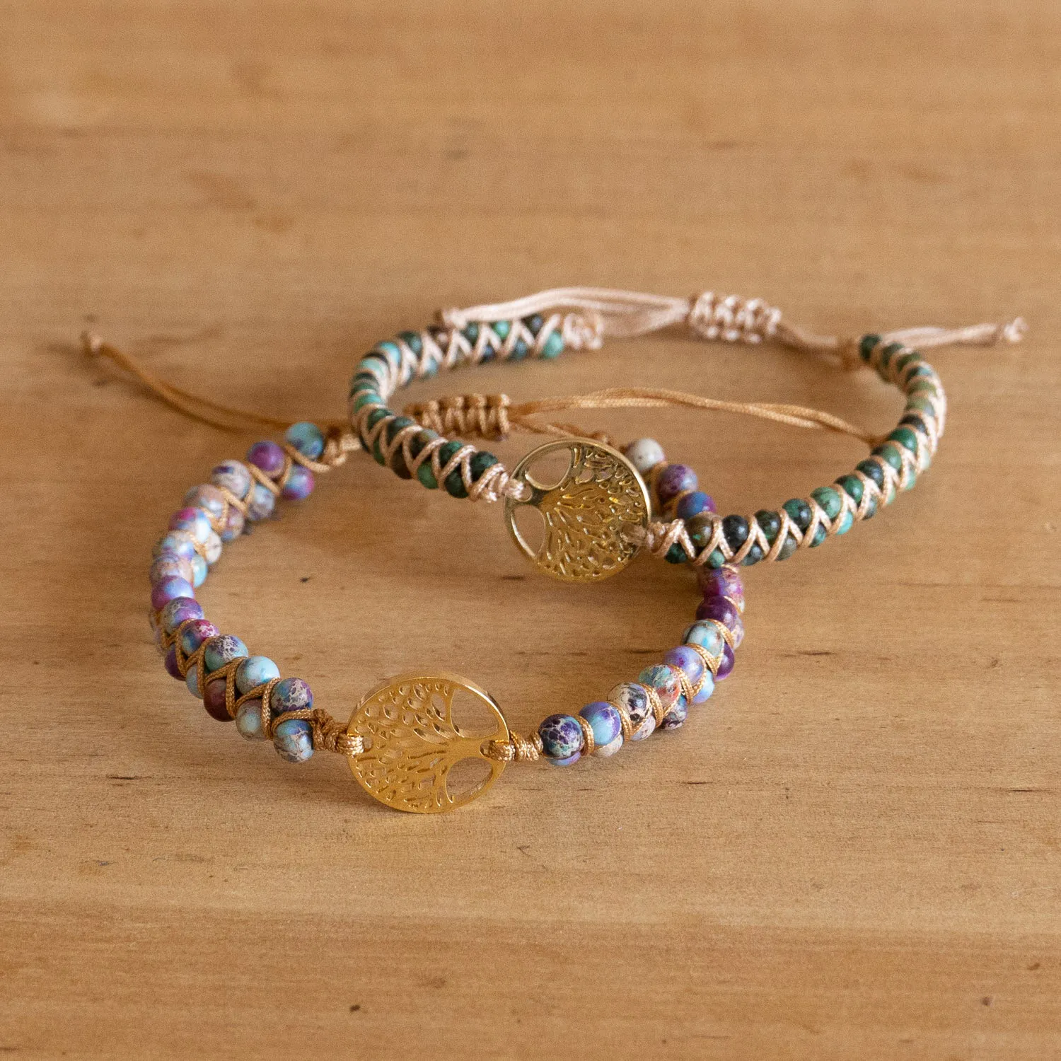 Pulsera Trenzada de Jaspe Africano con Dije Árbol de la Vida