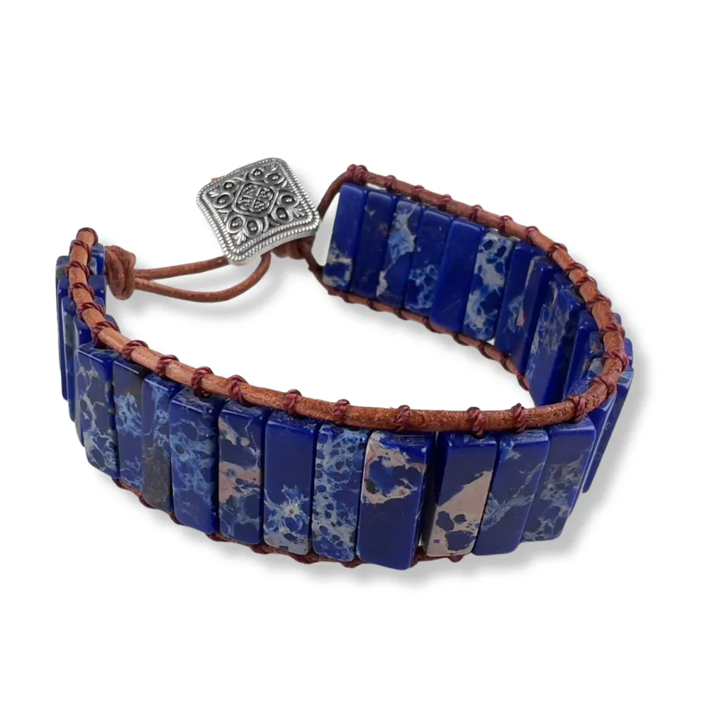 Pulsera de Jaspe Azul Tejida en Cuero