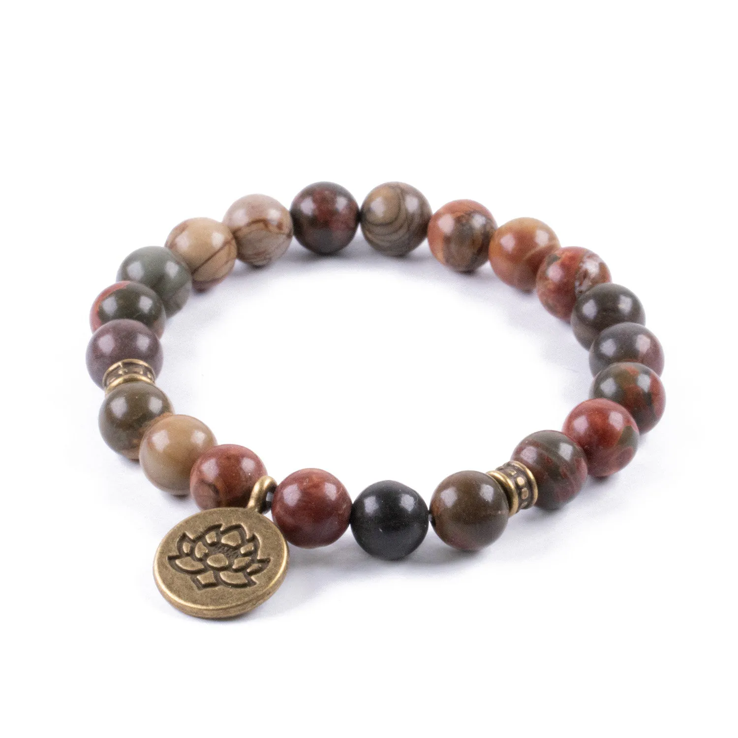 Pulsera de Jaspe Multicolor con Colgante Flor de Loto