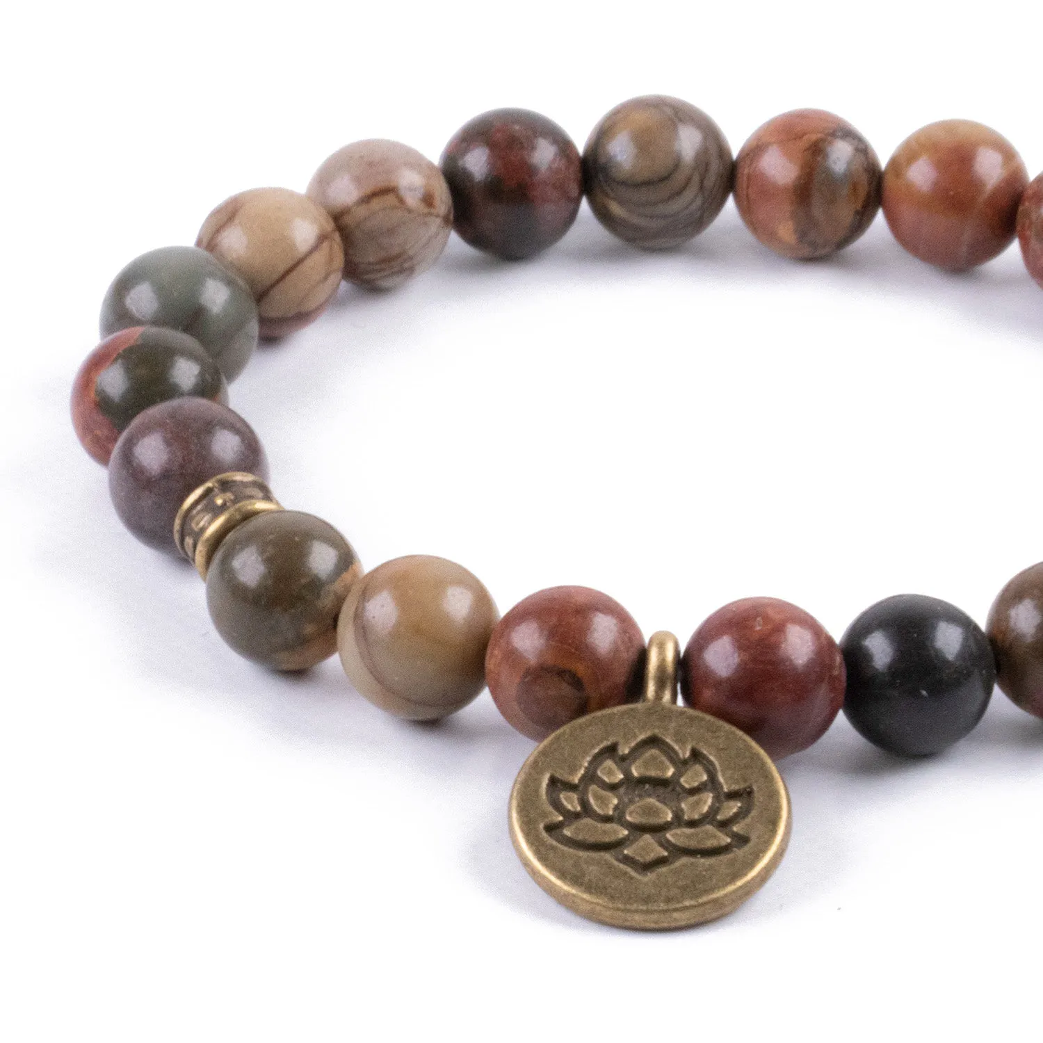 Pulsera de Jaspe Multicolor con Colgante Flor de Loto