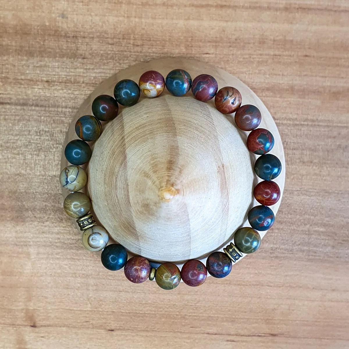 Pulsera de Jaspe Multicolor con Colgante Flor de Loto