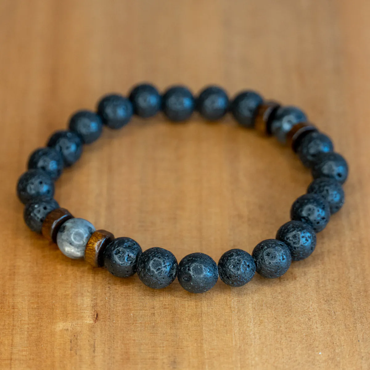 Pulsera de Hombre en Piedra Volcánica y Jaspe